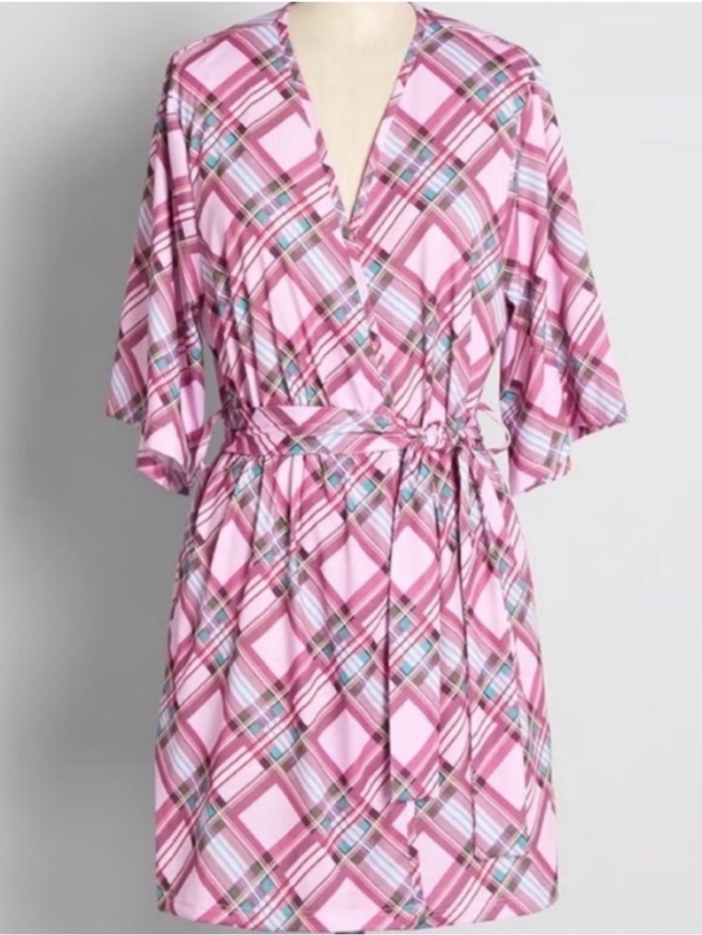 NWT Modcloth Lively Lounging Pink Plaid Cotton Robe